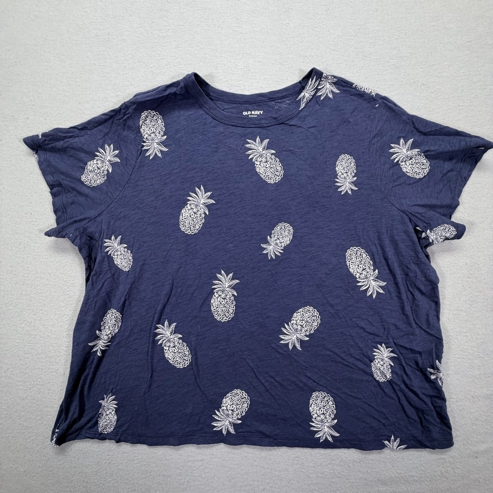 Old Navy Womens T-Shirt Regular‎ Fit Navy Blue Pineapple Print XXL